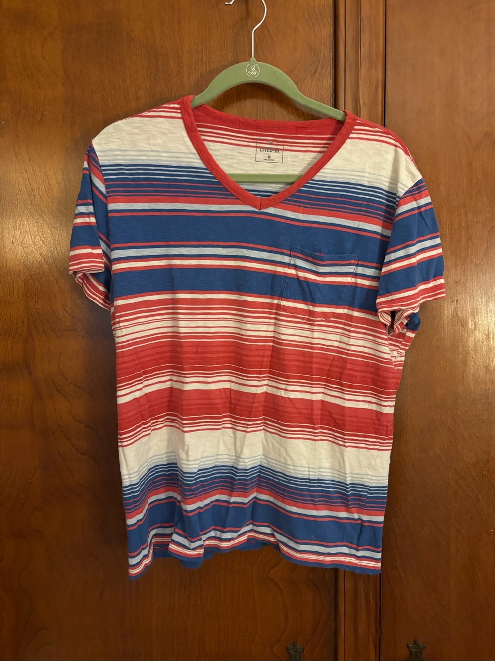 Retro Gap V-neck Pocket Tee - Red, Blue & White Size M